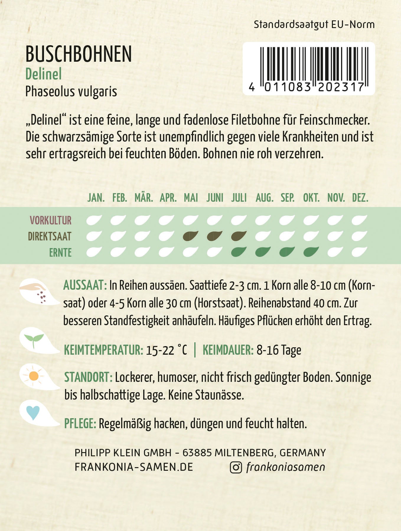 Frankonia Samen Buschbohnen Delinel