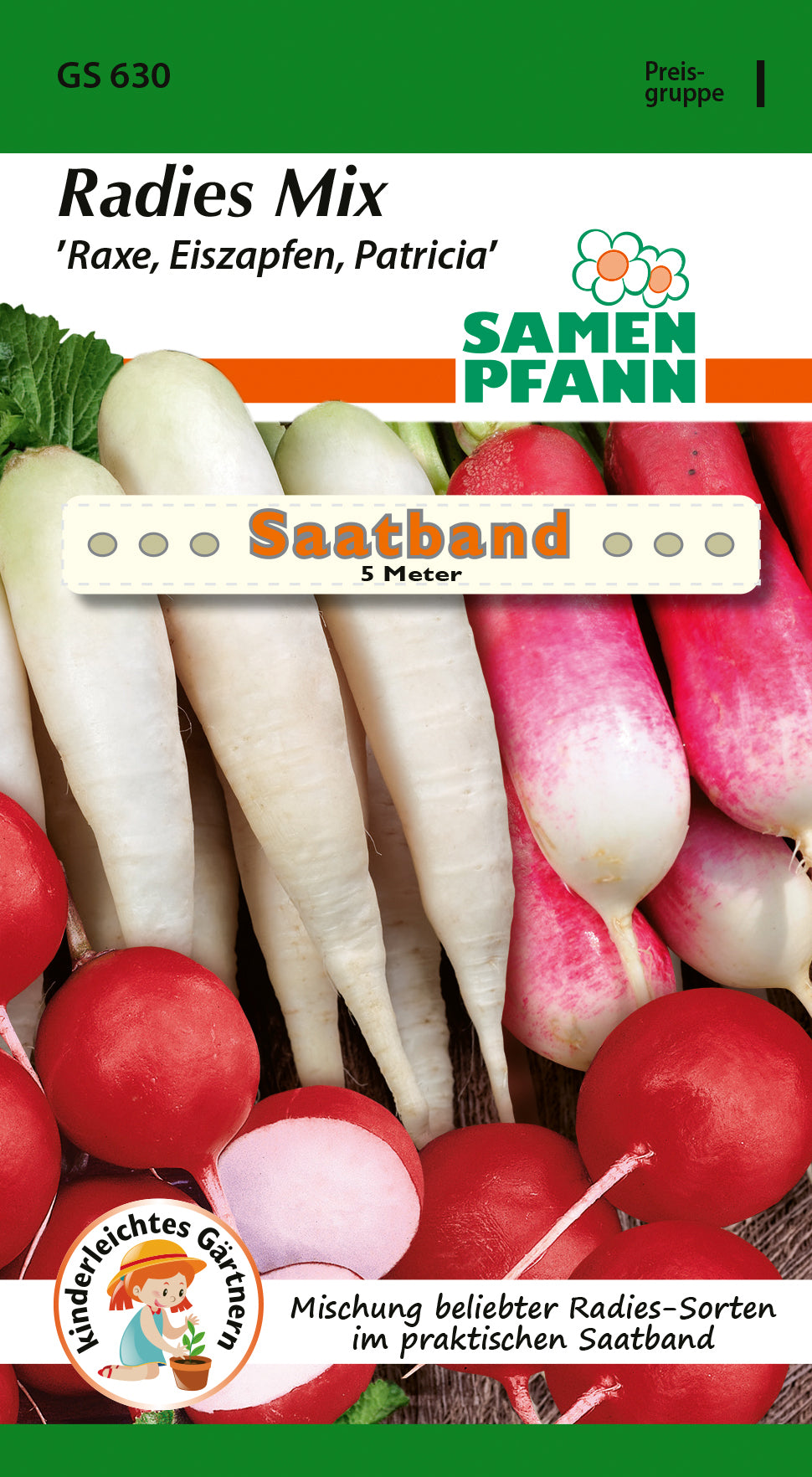 Samen Pfann Radies Mix Raxe, Eiszapfen, Patricia Saatband