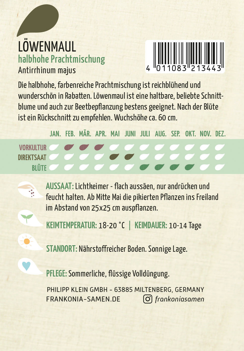 Frankonia Samen Löwenmäulchen halbhohe Prachtmischung