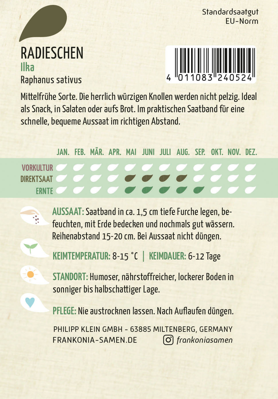 Frankonia Samen Radieschen Ilka Saatband