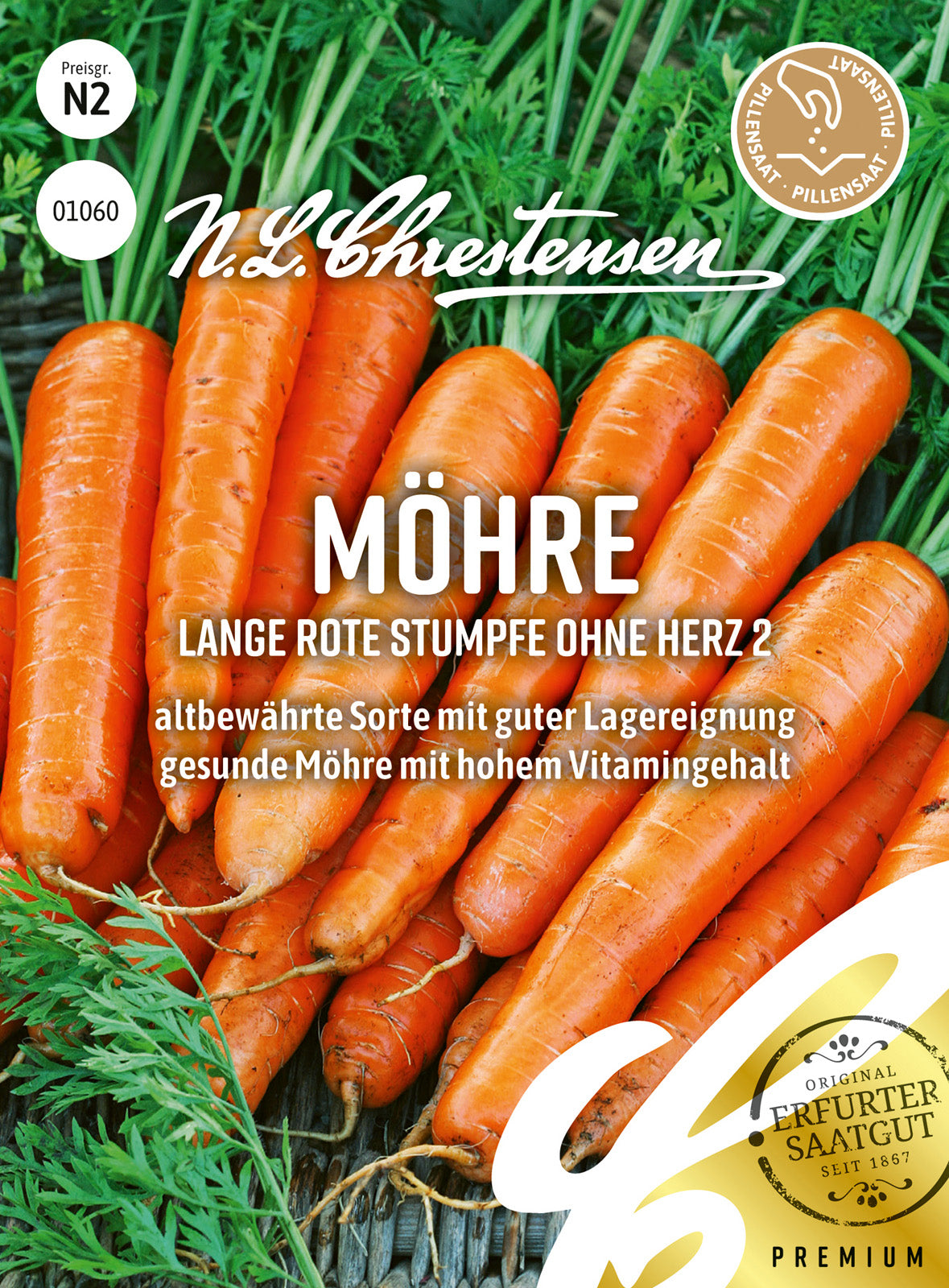 N.L. Chrestensen Möhre Lange rote stumpfe ohne Herz 2 Pillensaat