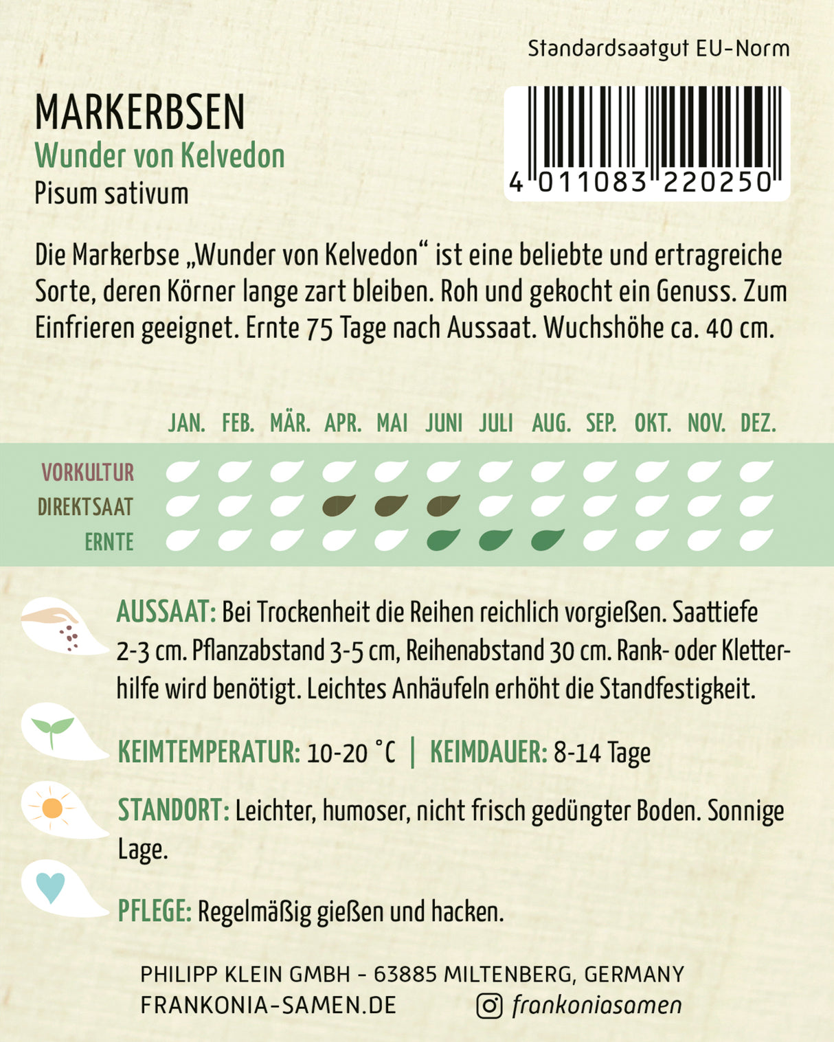 Frankonia Samen Markerbsen Wunder von Kelvedon