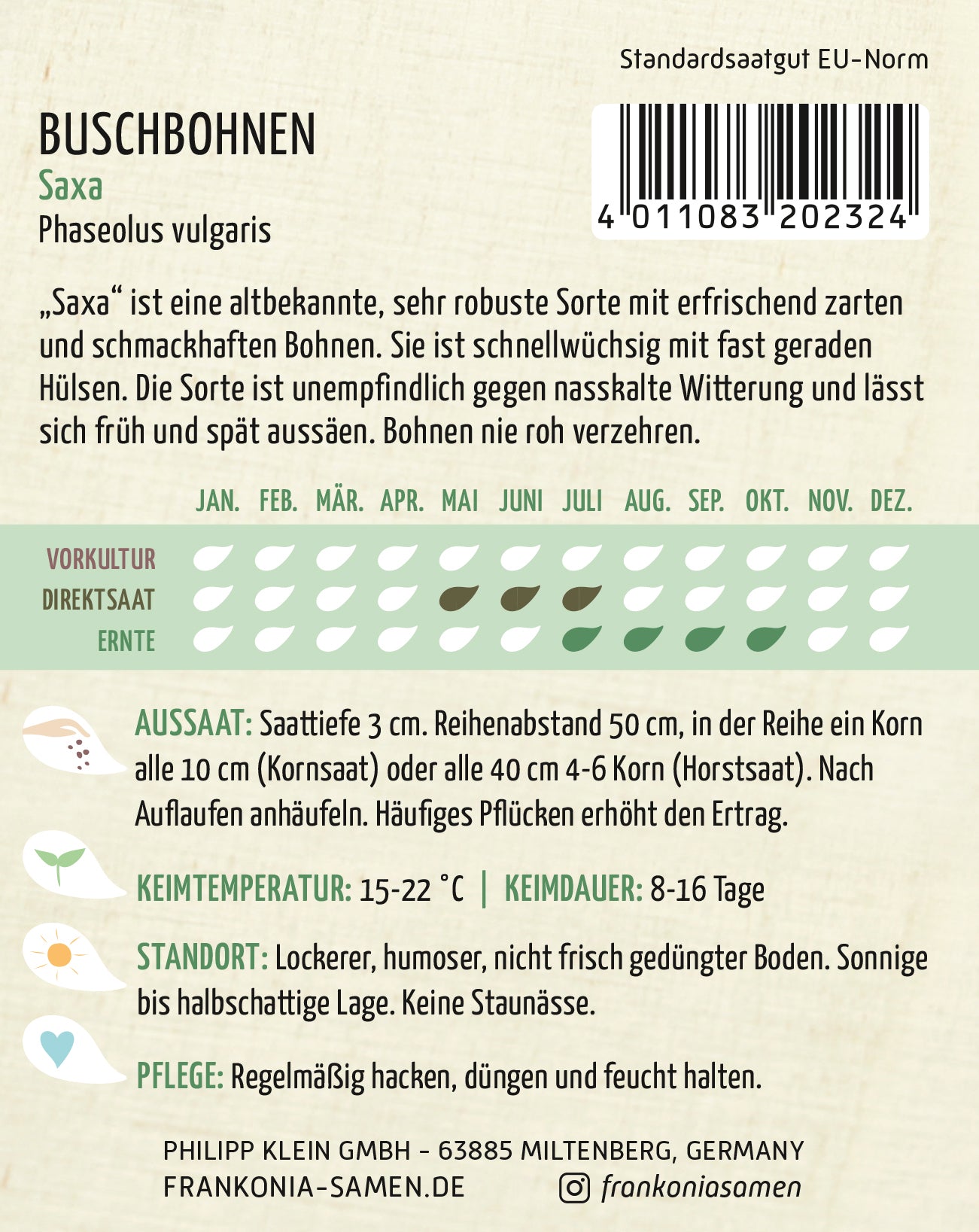 Frankonia Samen Buschbohnen Saxa