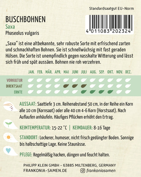 Frankonia Samen Buschbohnen Saxa
