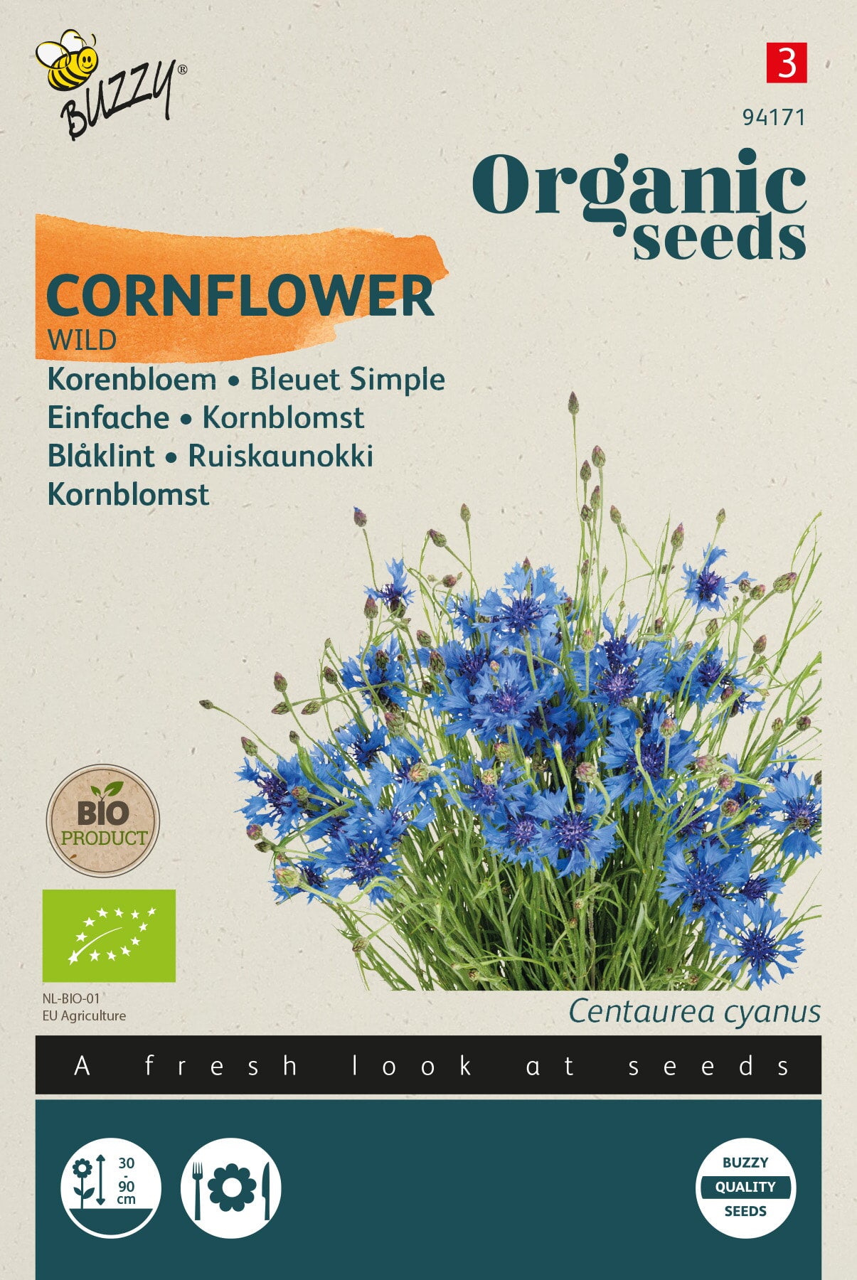 Buzzy Organic Seeds BIO Kornblumen Einfache Blau-Wildform