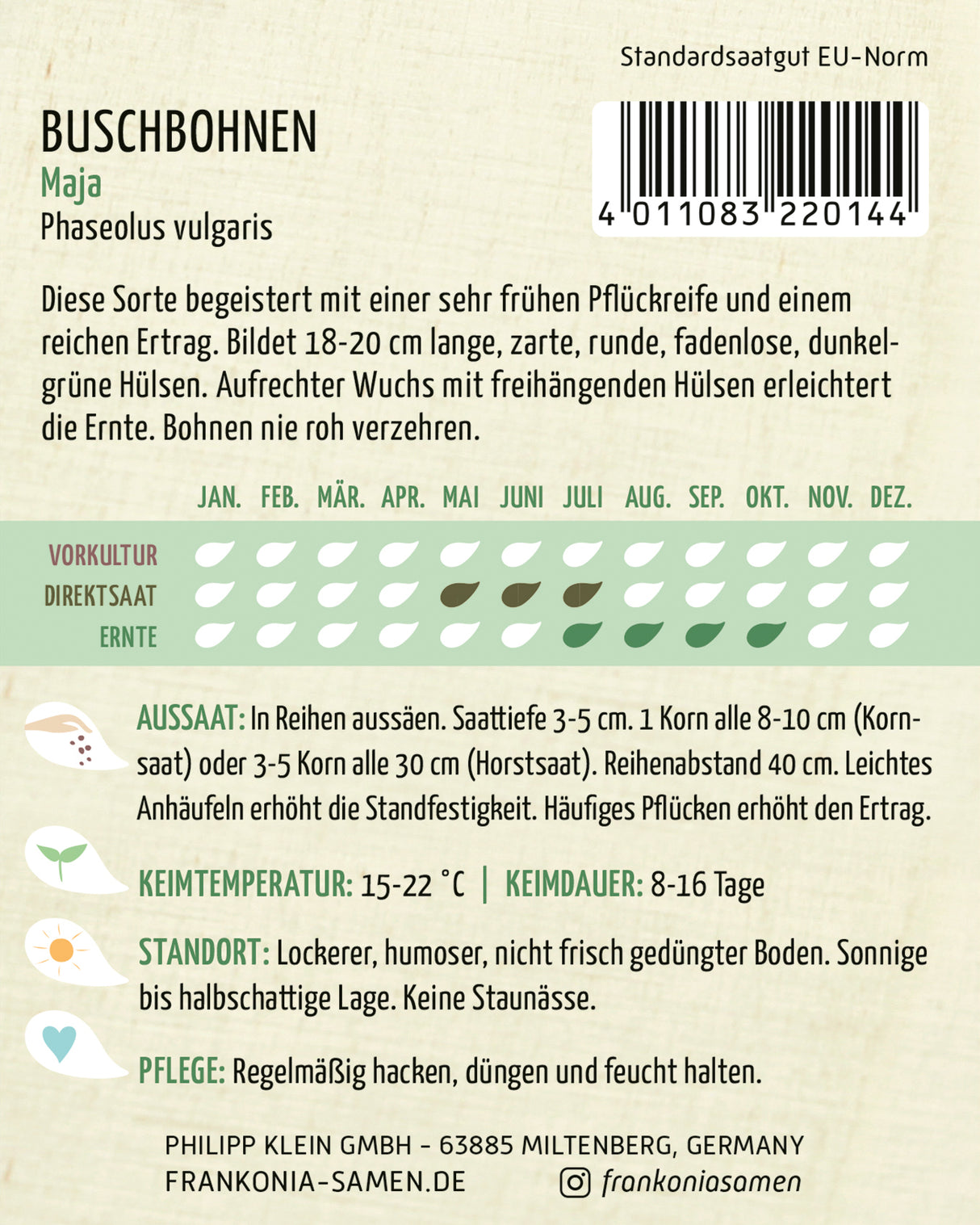 Frankonia Samen Buschbohnen Maja