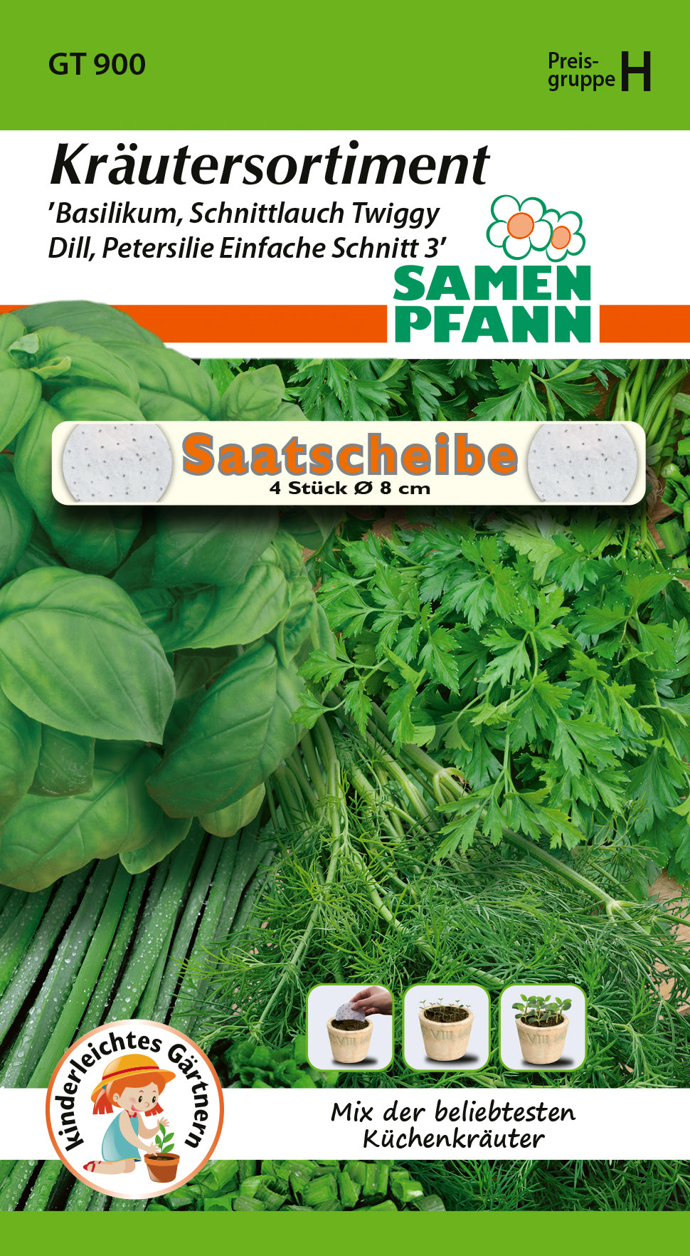 Samen Pfann Kräutersortiment Basilikum, Schnittlauch Twiggy, Dill, Petersilie Einfache Schnitt 3 Saatscheibe