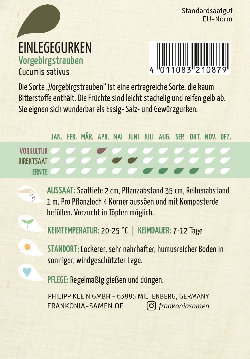 Frankonia Samen Einlegegurken Vorgebirgstrauben