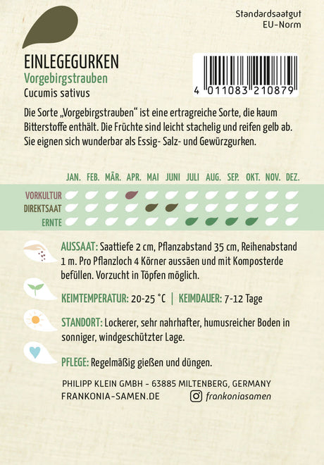Frankonia Samen Einlegegurken Vorgebirgstrauben