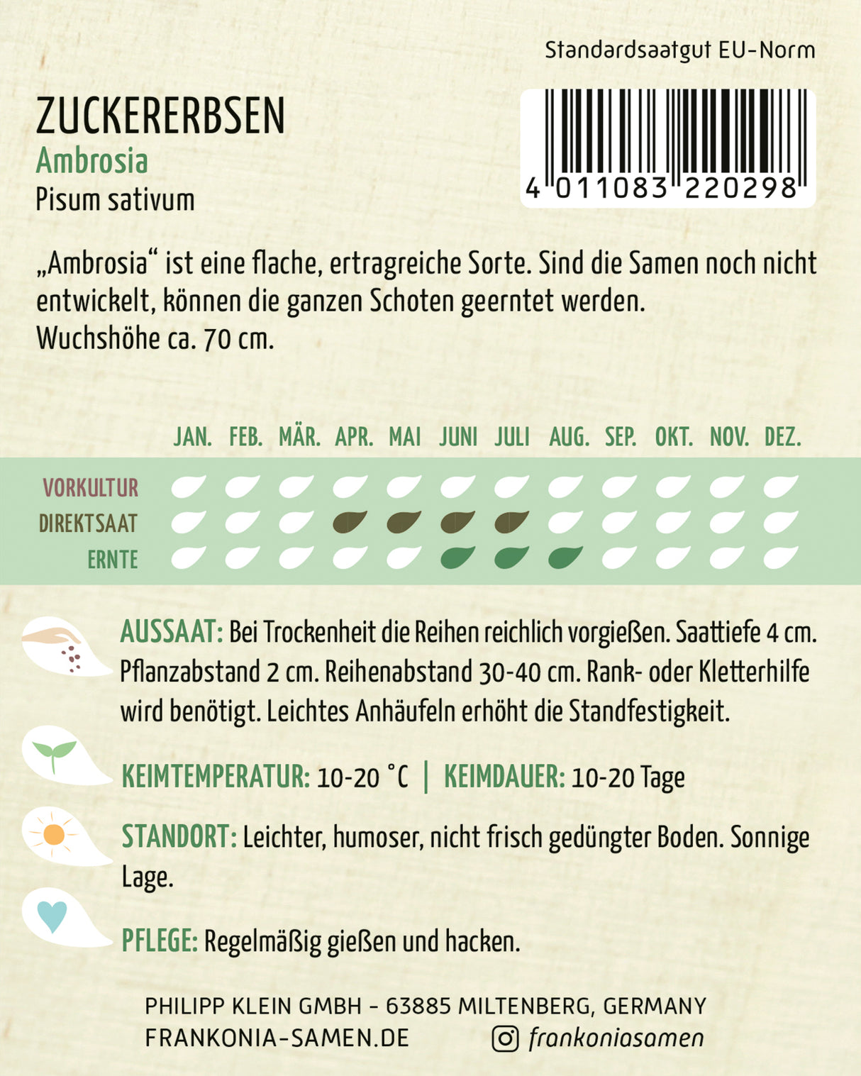 Frankonia Samen Zuckererbsen Ambrosia