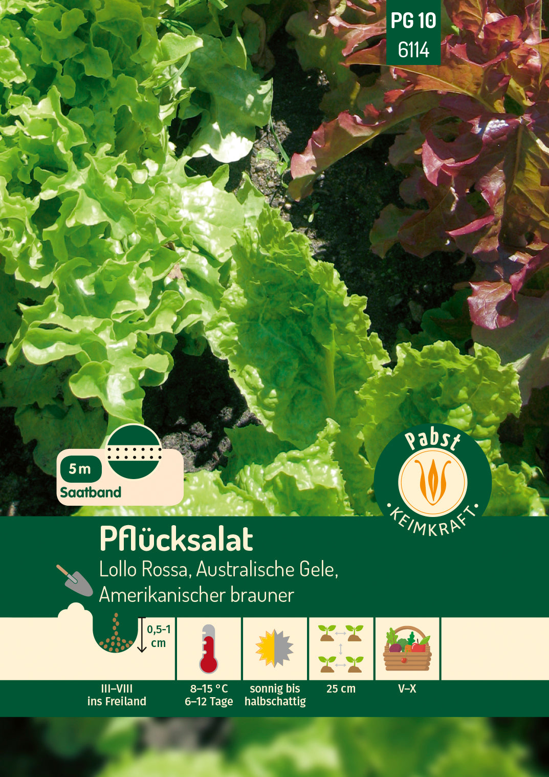 Pabst Keimkraft Pflück- & Schnittsalat Lollo Rossa, Australische Gele, Amerikanischer Brauner Saatband