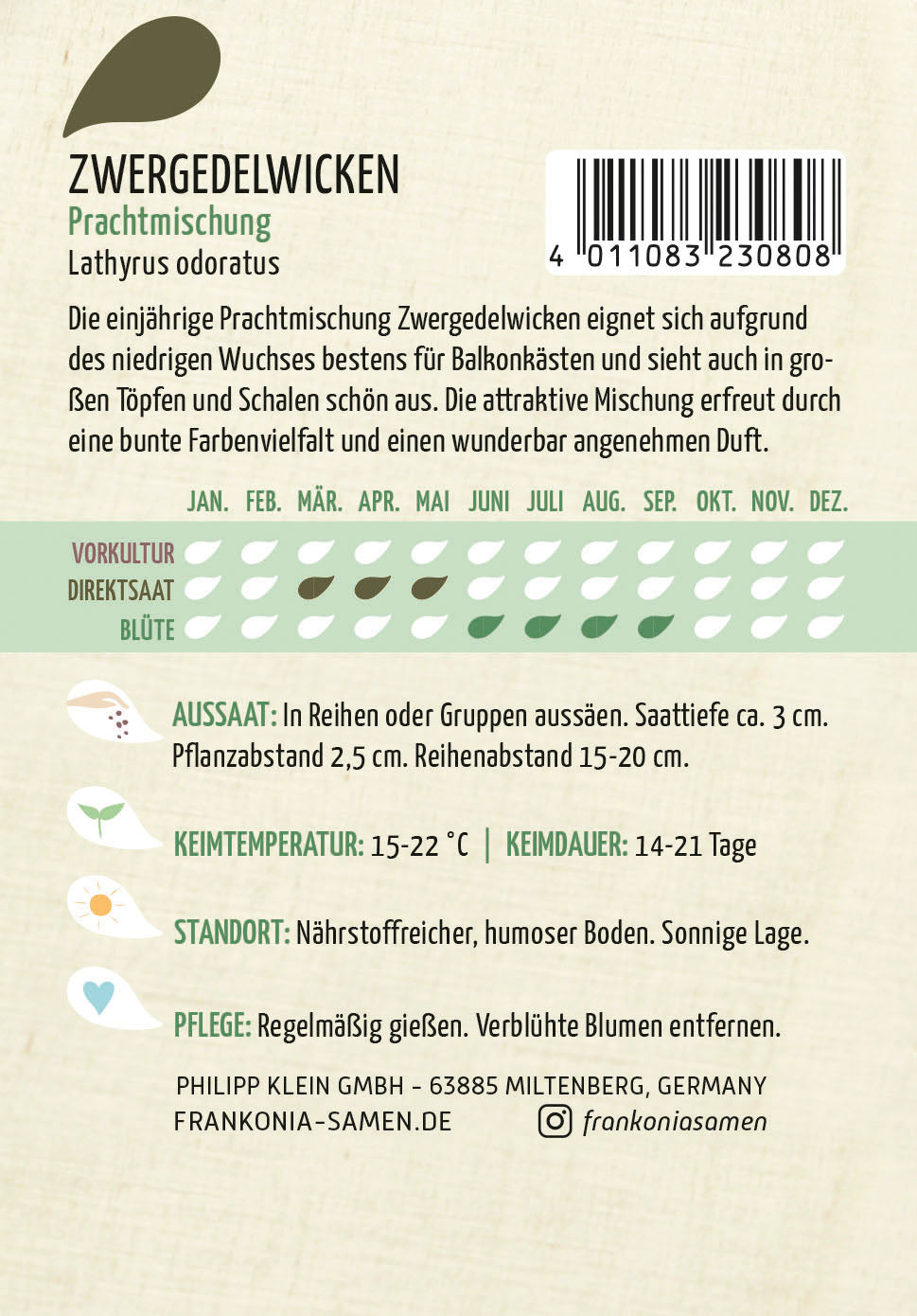 Frankonia Samen Wicken Prachtmischung Zwergedel