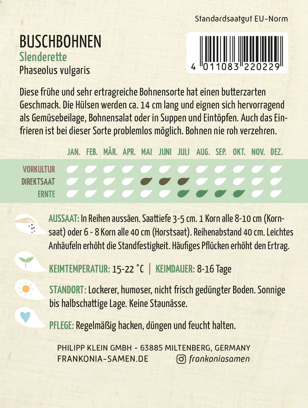 Frankonia Samen Buschbohnen Slenderette