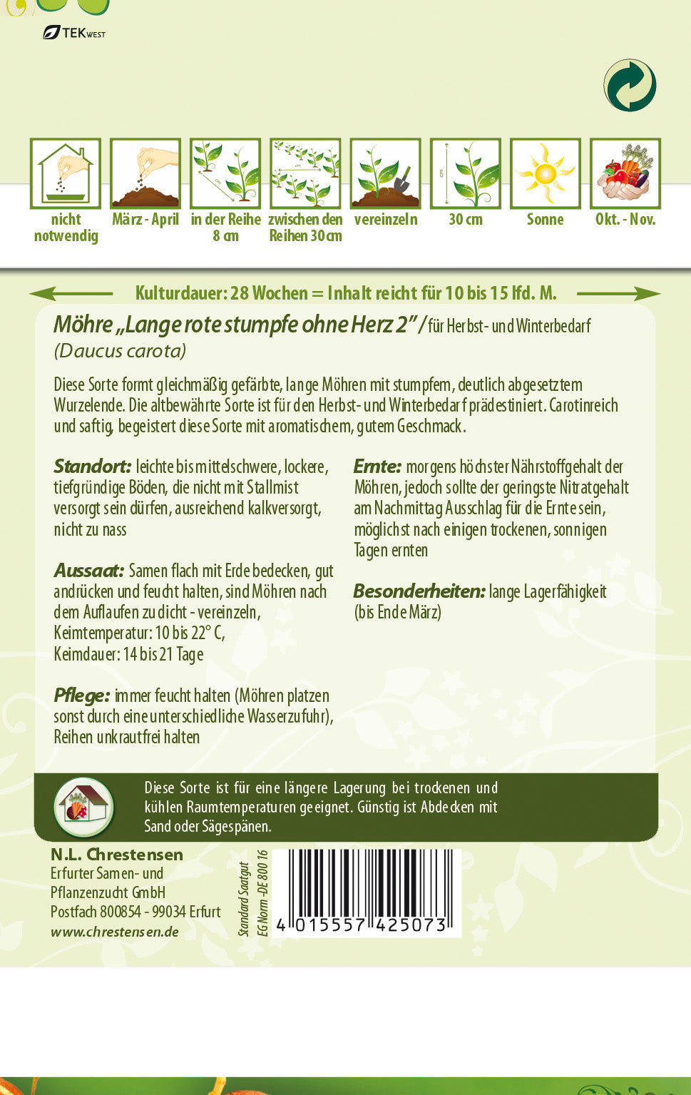 N.L. Chrestensen Möhre Lange rote stumpfe ohne Herz 2