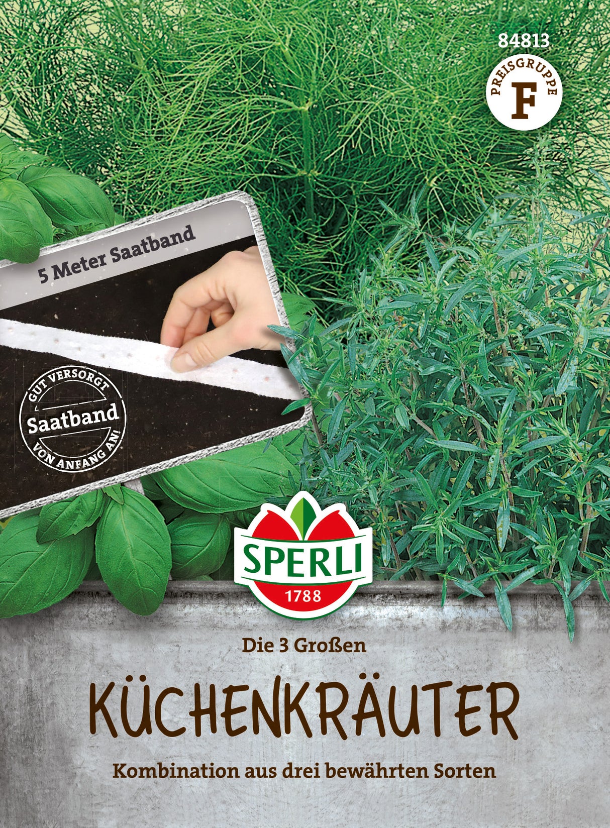 SPERLI Kräutersamen-Mischungen Die 3 Großen Bohnenkraut, Dill, Basilikum 'Genoveser' Saatband