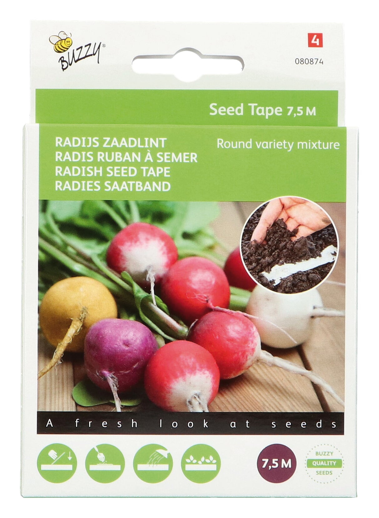 Buzzy Seeds Radies Runde Sorten Mischung Saatband