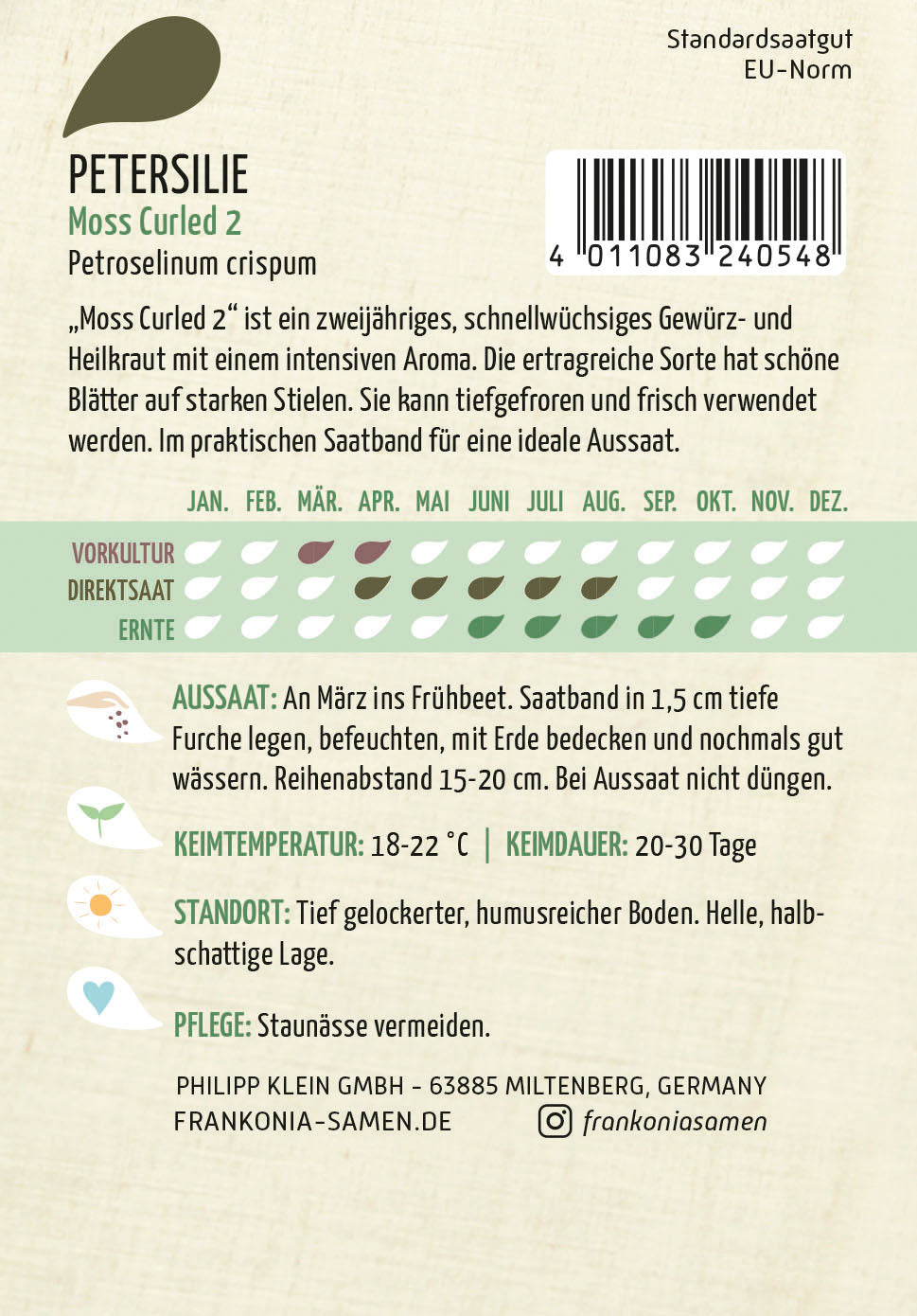 Frankonia Samen Petersilien Moss Curled 2 Balkon