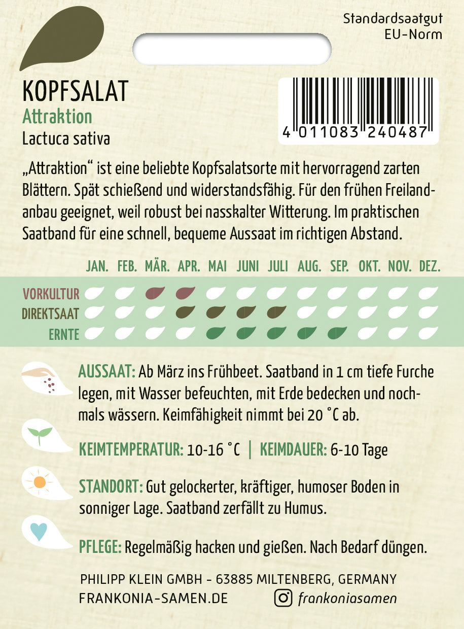 Frankonia Samen Kopfsalat Attraktion Saatband