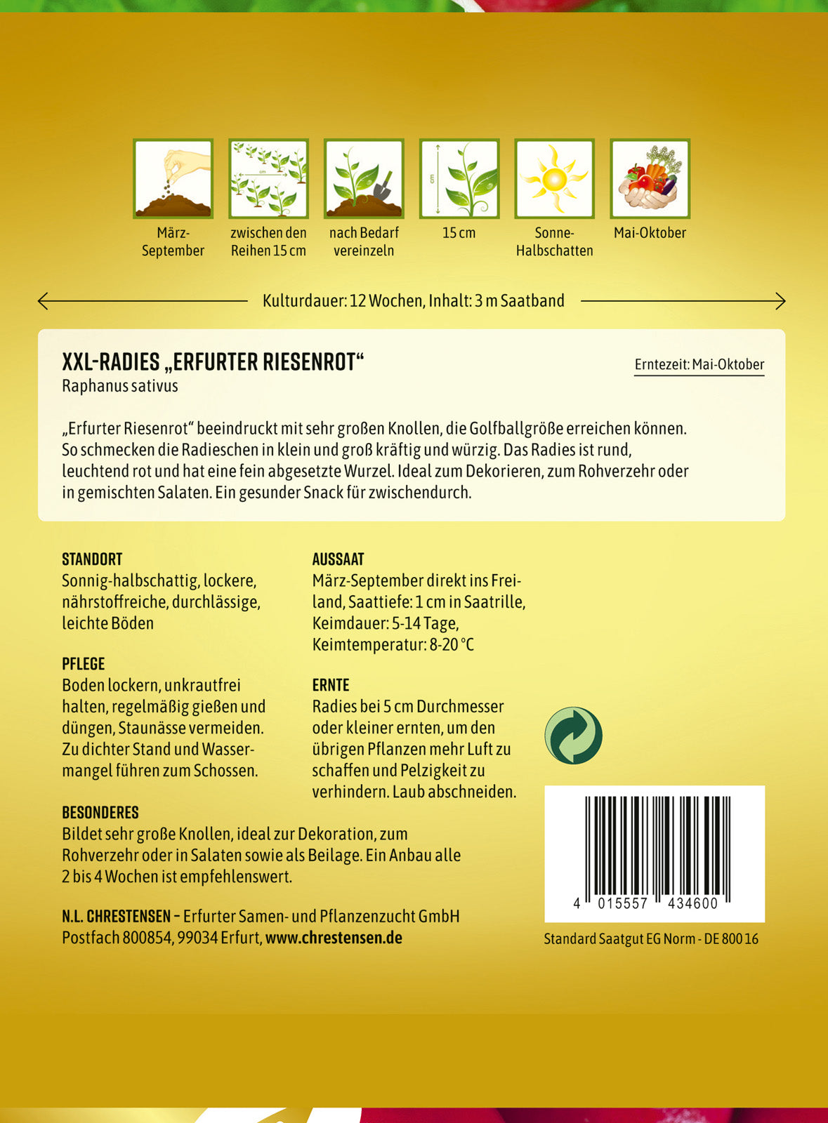 N.L. Chrestensen XXL-Radies Erfurter Riesenrot Saatband