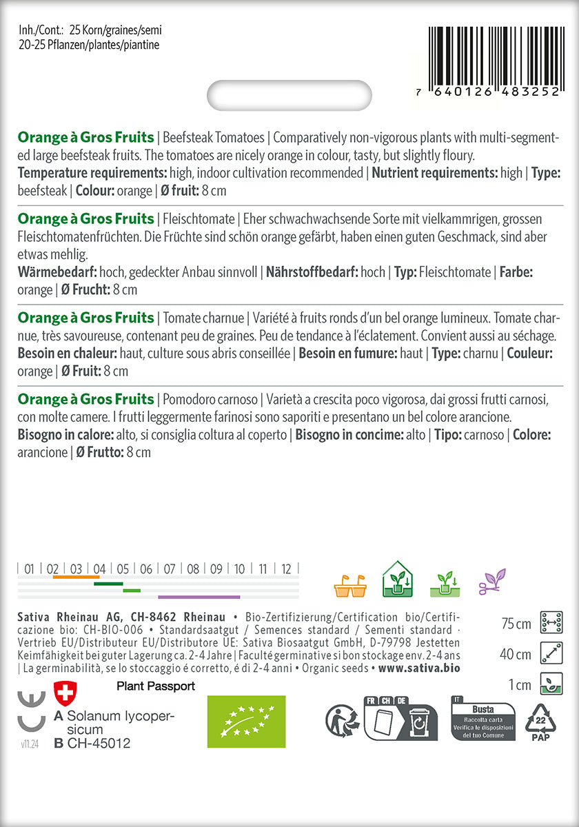 Sativa Fleischtomate Orange à Gros Fruits