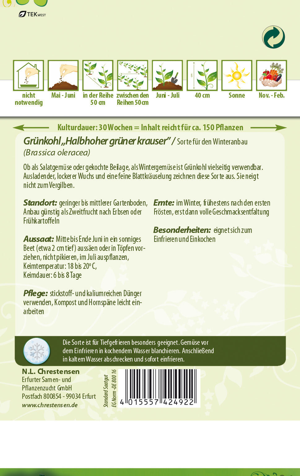 N.L. Chrestensen Grünkohl halbhoher grüner Krauser