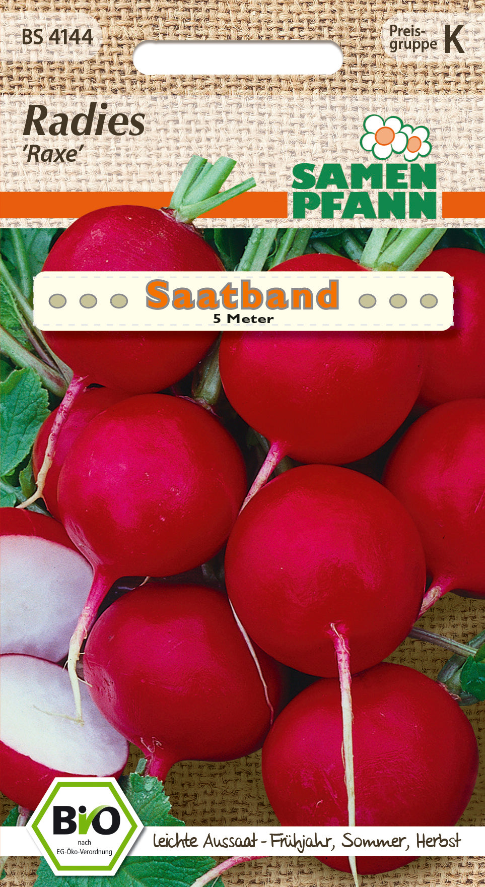 Samen Pfann BIO Radieschen Raxe Saatband