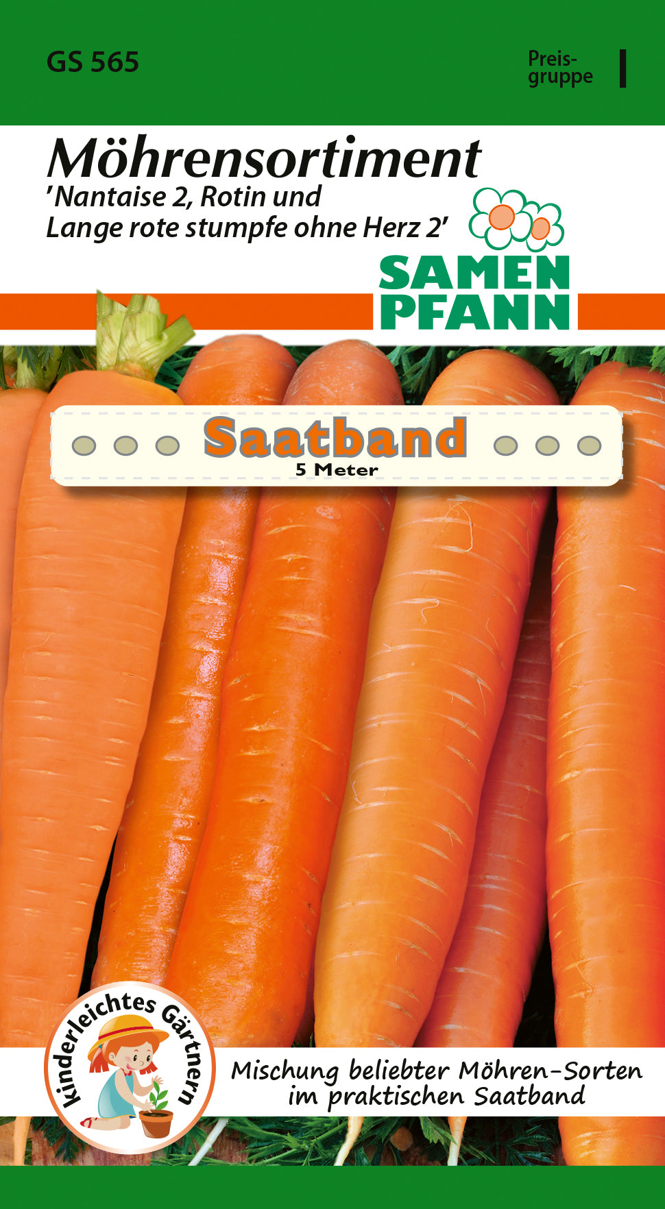 Samen Pfann Möhrensortiment Nantaise 2, Rotin und Lange rote stumpfe ohne Herz 2 Saatband
