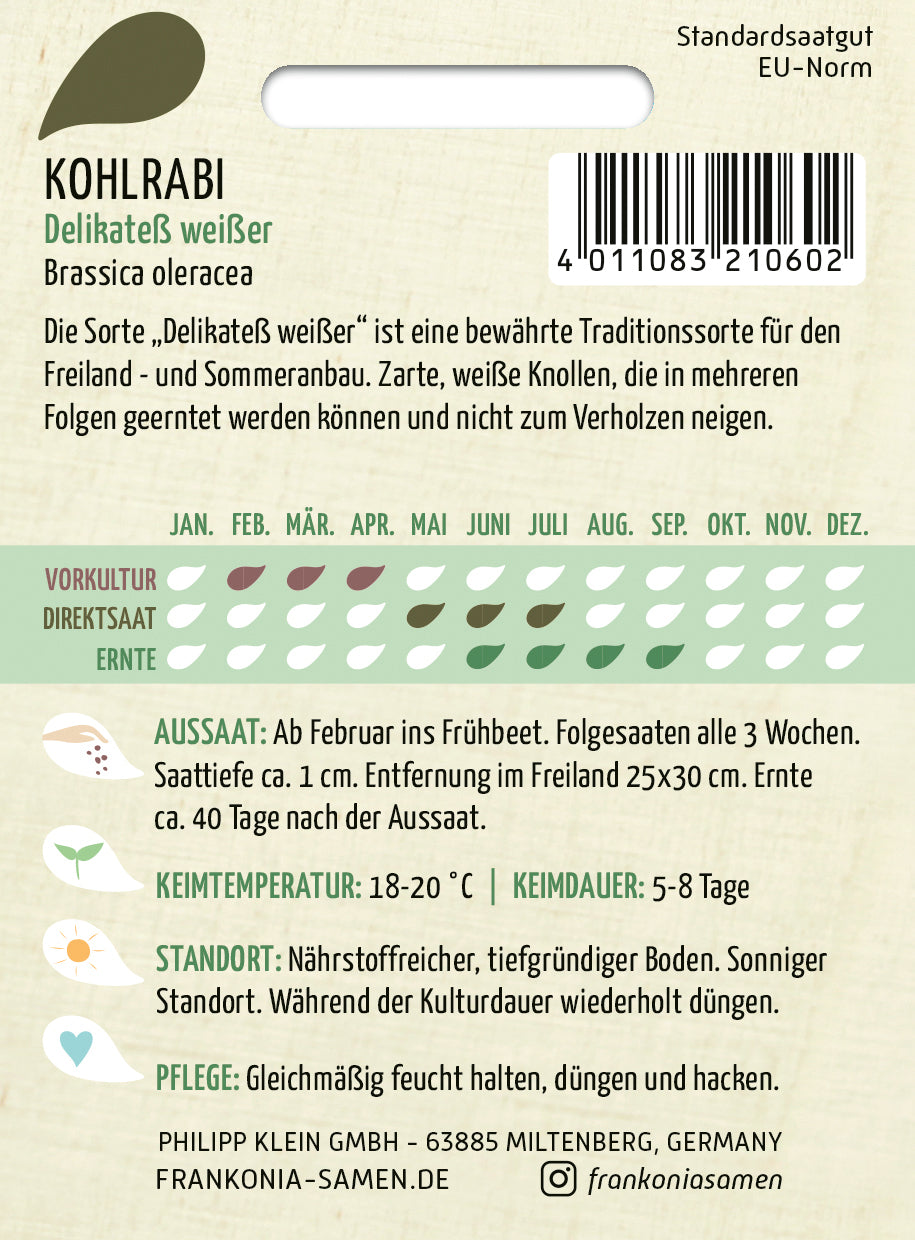 Frankonia Samen Kohlrabi Delikateß weißer