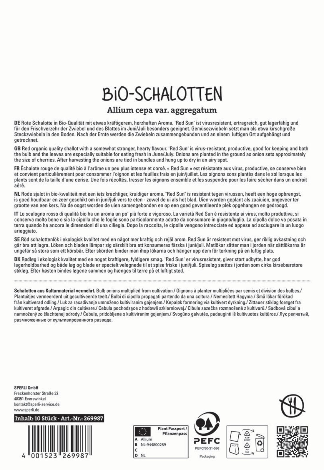 SPERLI BIO Rote Schalotte Red Sun 10 Stück