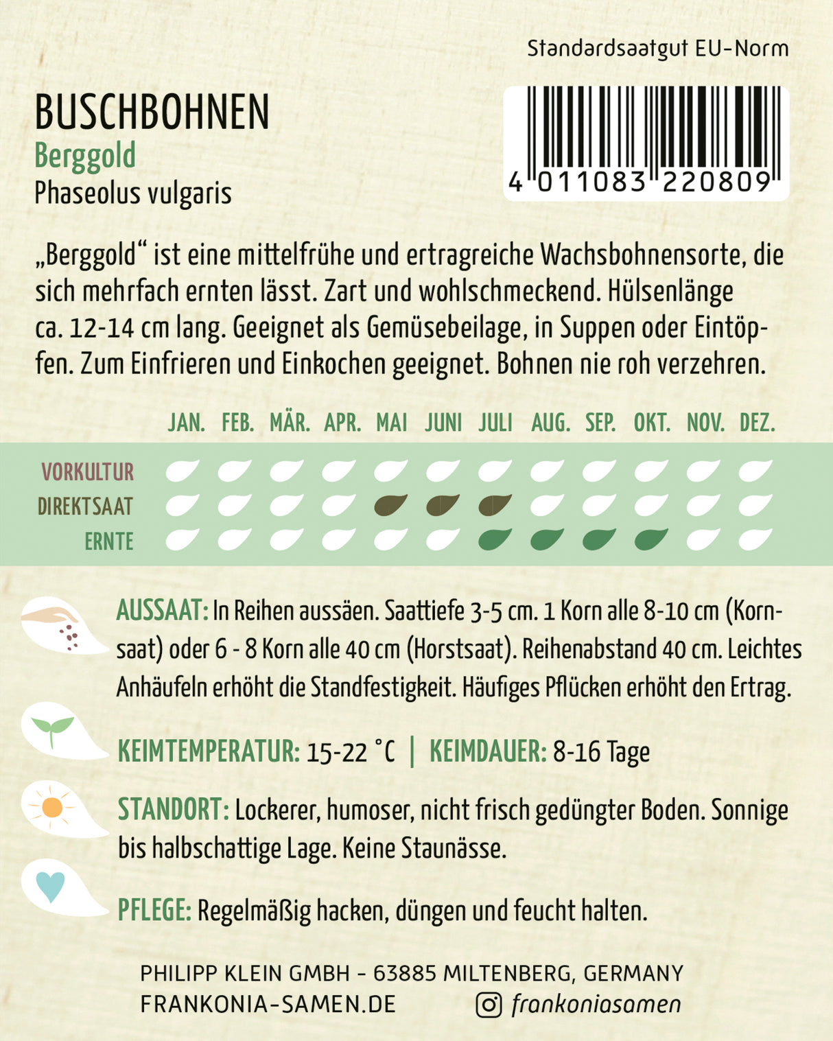Frankonia Samen Buschbohnen Berggold