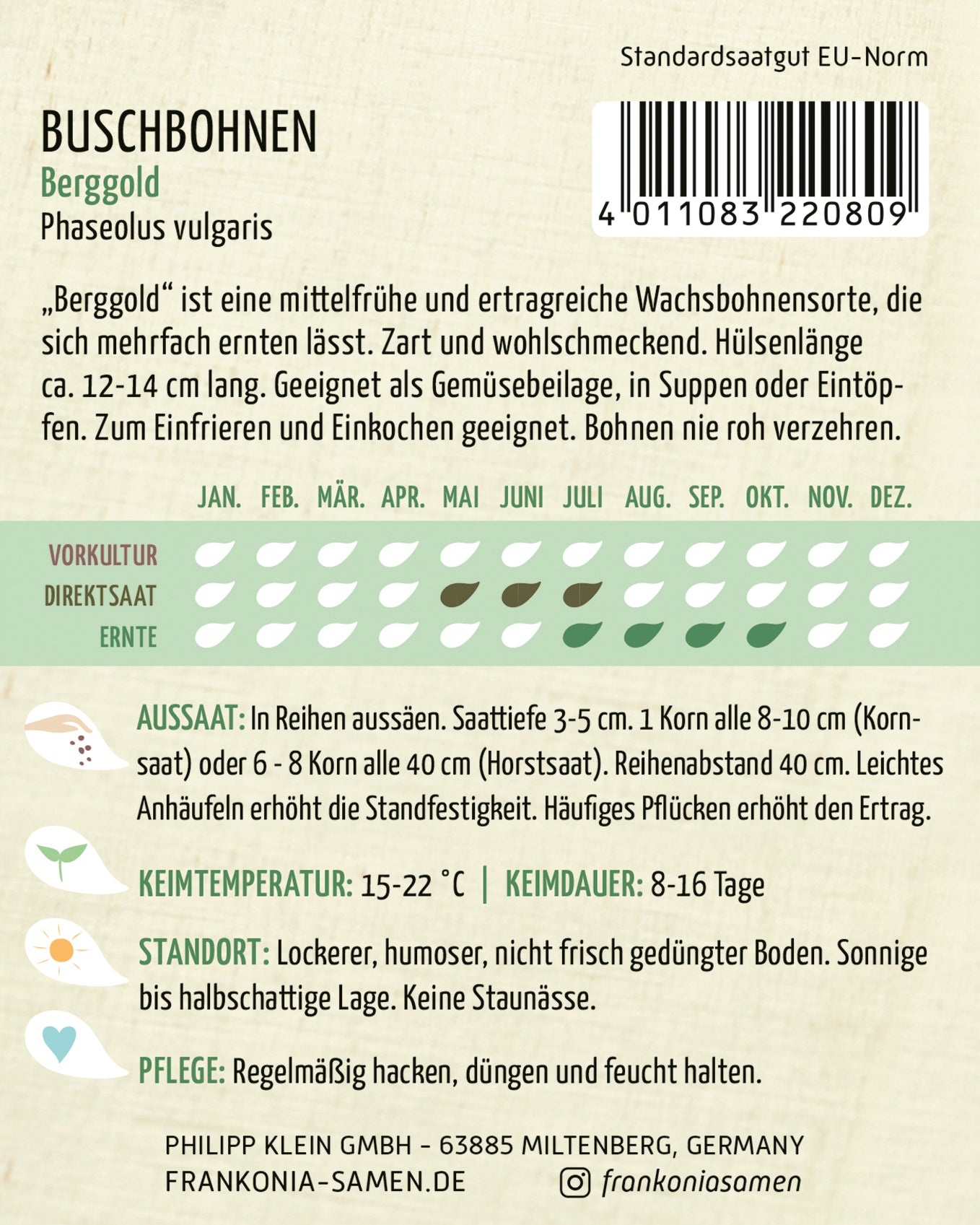 Frankonia Samen Buschbohnen Berggold
