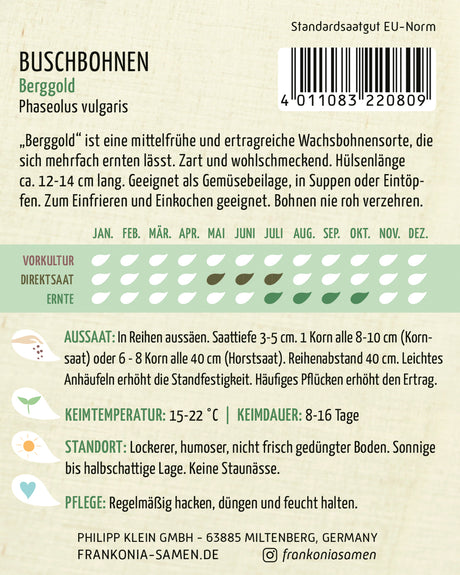 Frankonia Samen Buschbohnen Berggold