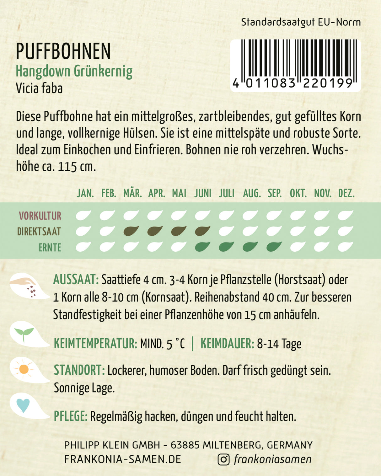Frankonia Samen Puffbohnen Hangdown Grünkernig