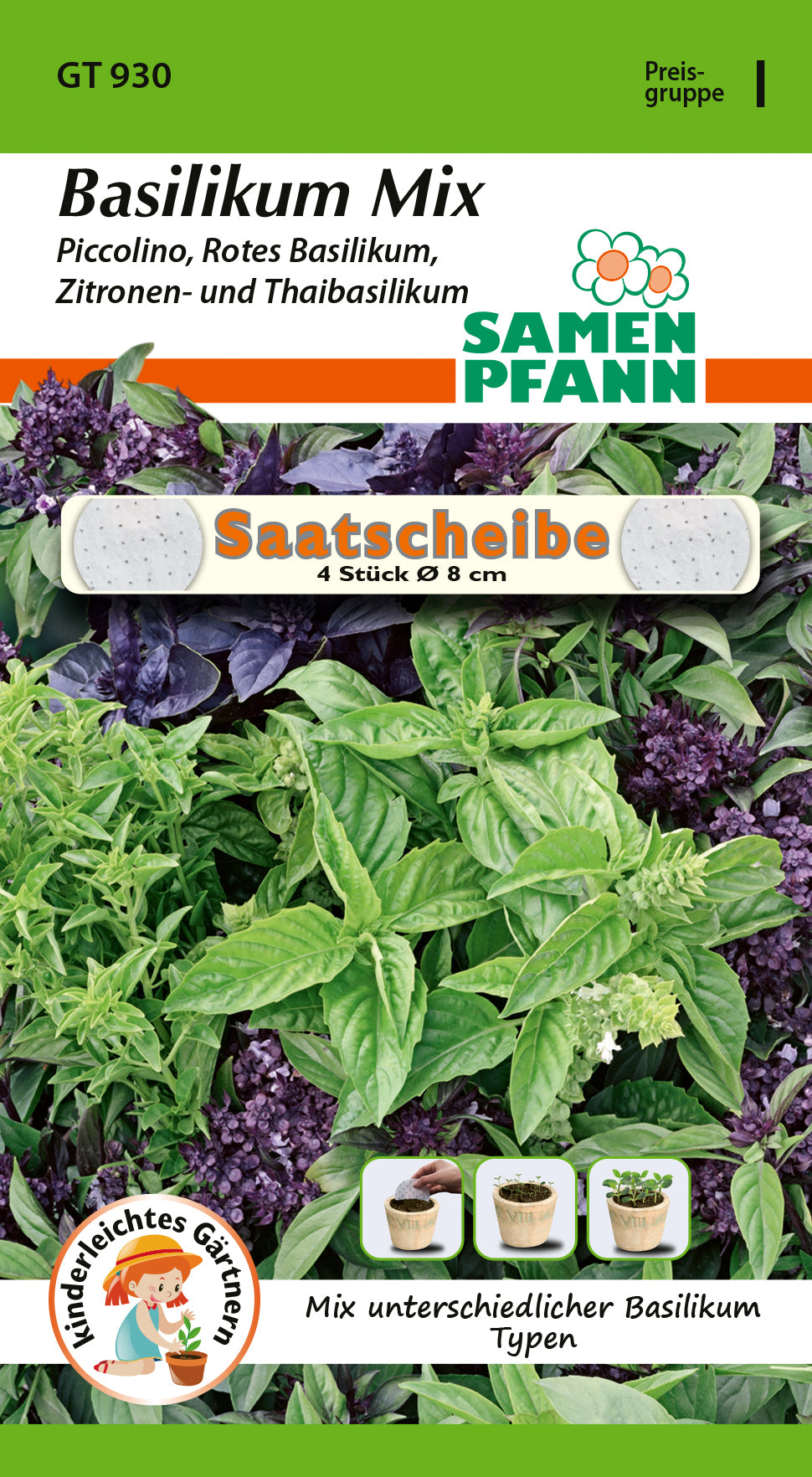 Samen Pfann Basilikum Mix Piccolino Rotes Basilikum, Zitronen- und Thaibasilikum Saatscheibe