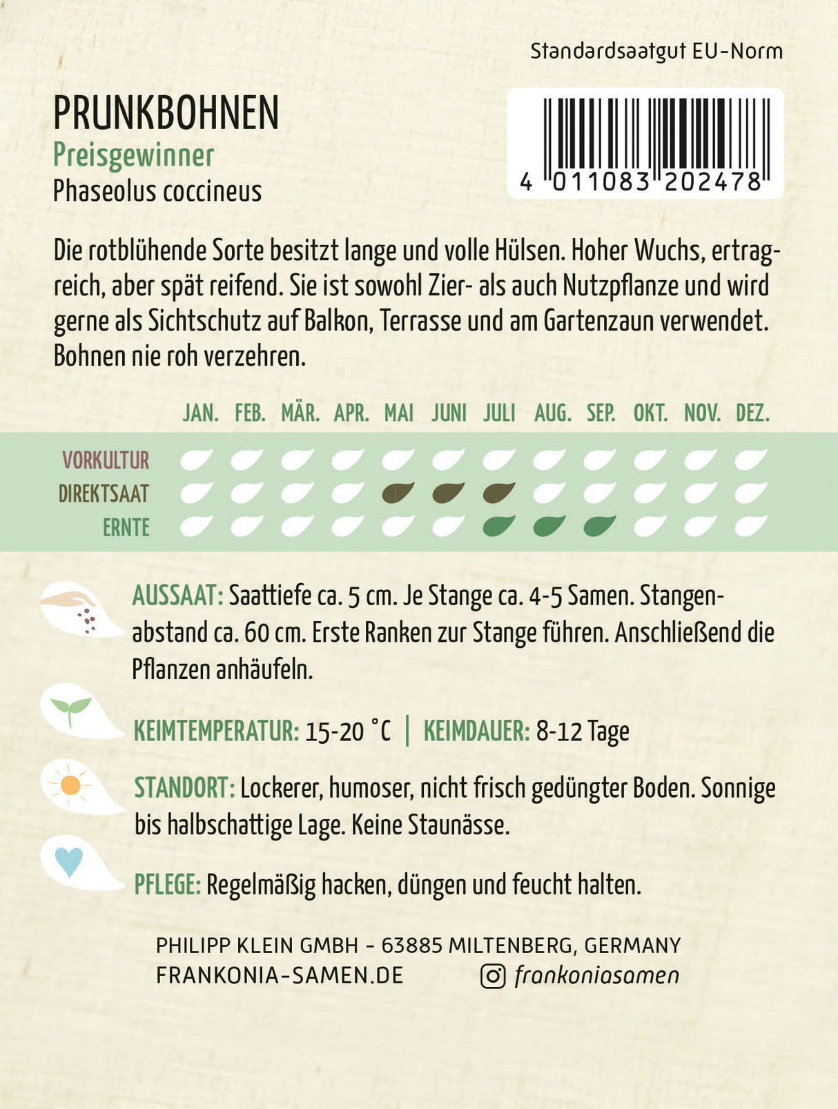 Frankonia Samen Prunkbohnen Preisgewinner