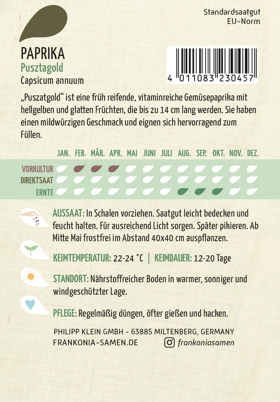 Frankonia Samen Blockpaprika Pusztagold