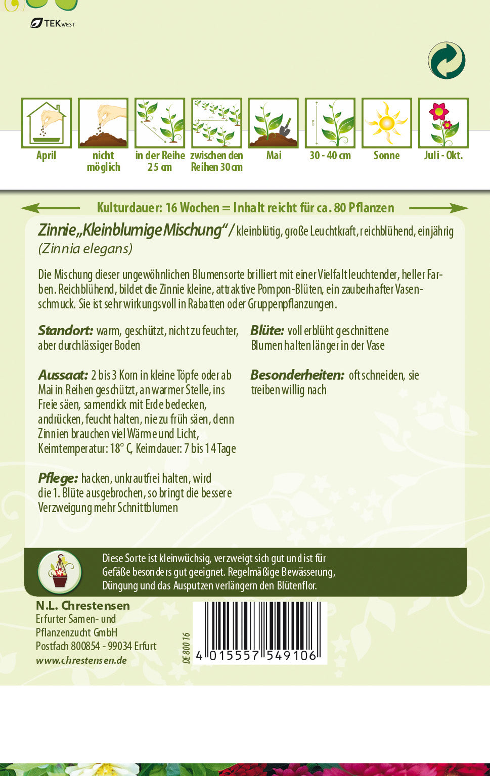 N.L. Chrestensen Zinnie Kleinblumige Mischung