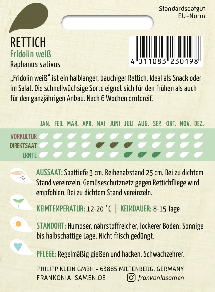 Frankonia Samen Rettich Fridolin weiß