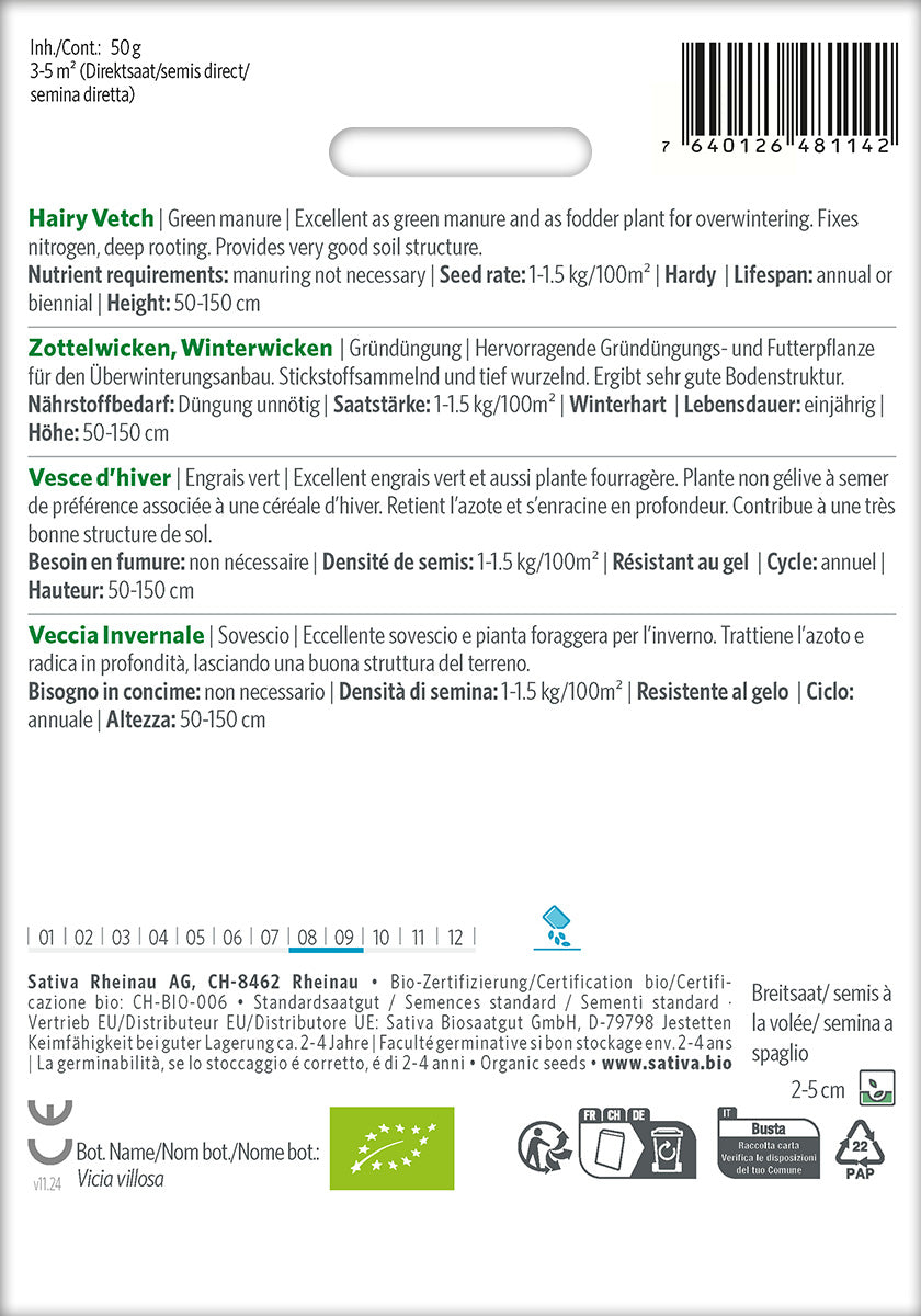 Sativa BIO Gründüngung Zottelwicken, Winterwicken