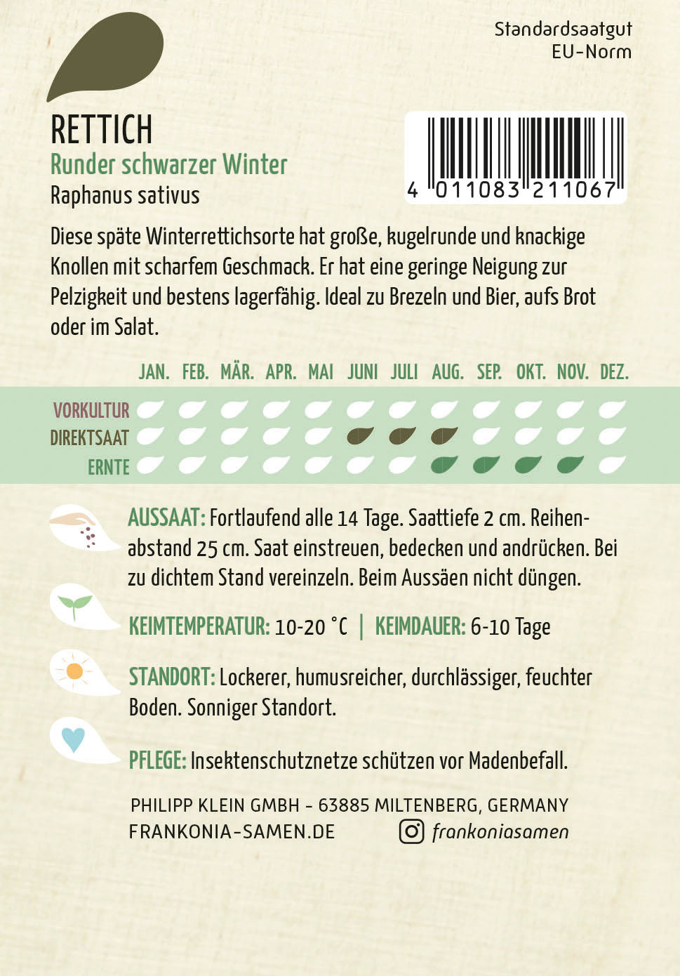 Frankonia Samen Rettich Runder schwarzer Winter