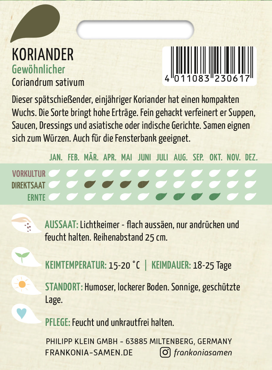 Frankonia Samen Koriander Gewöhnlicher