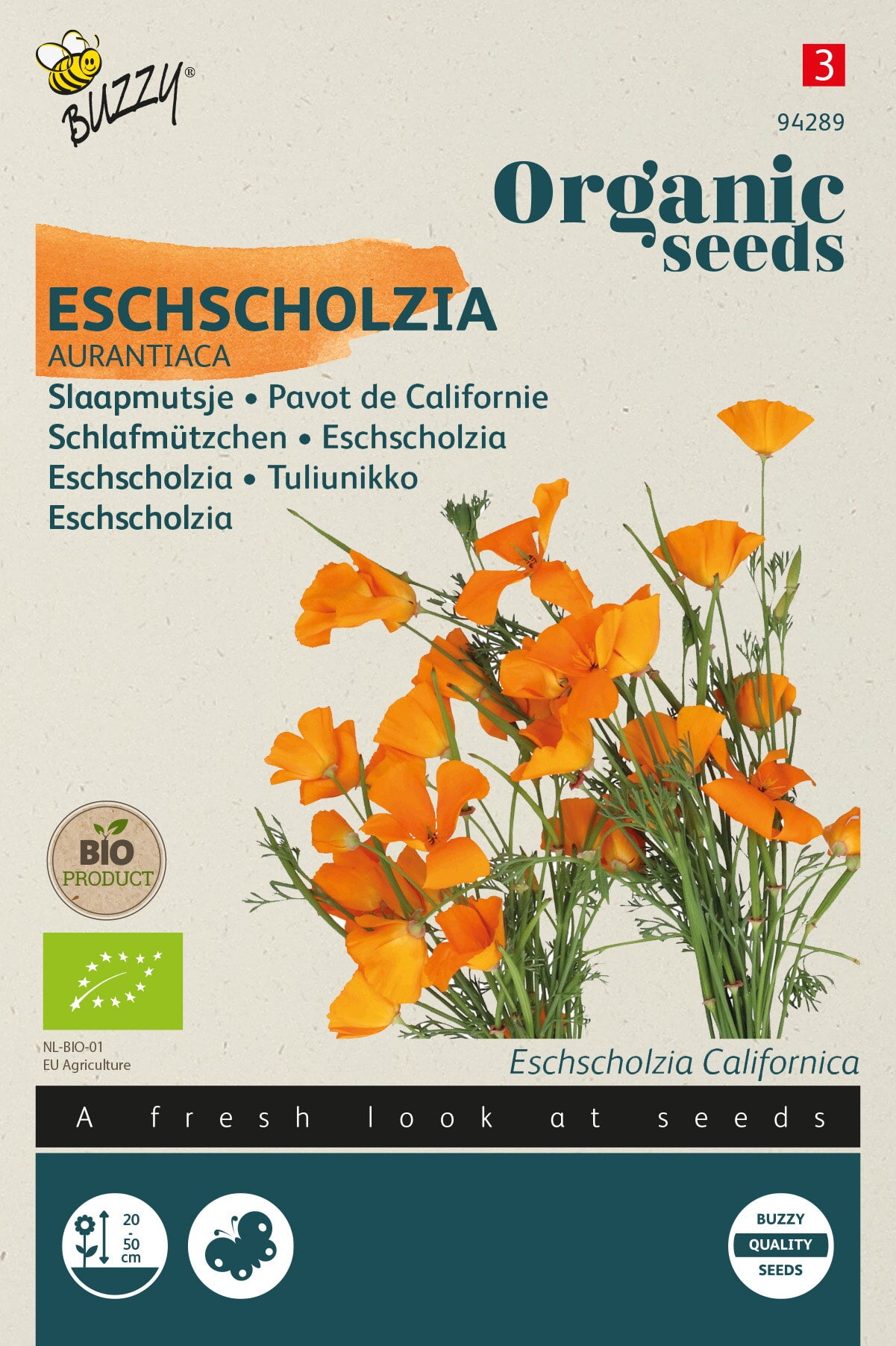 Buzzy Organic Seeds BIO Kalifornischer Mohn Schlafmützchen Aurantiaca