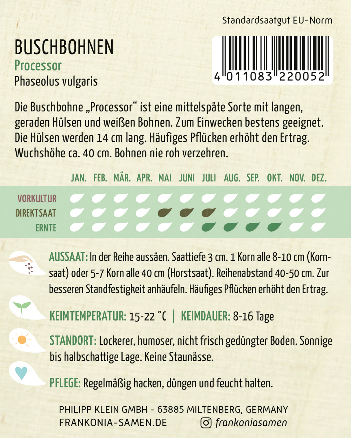 Frankonia Samen Buschbohnen Processor