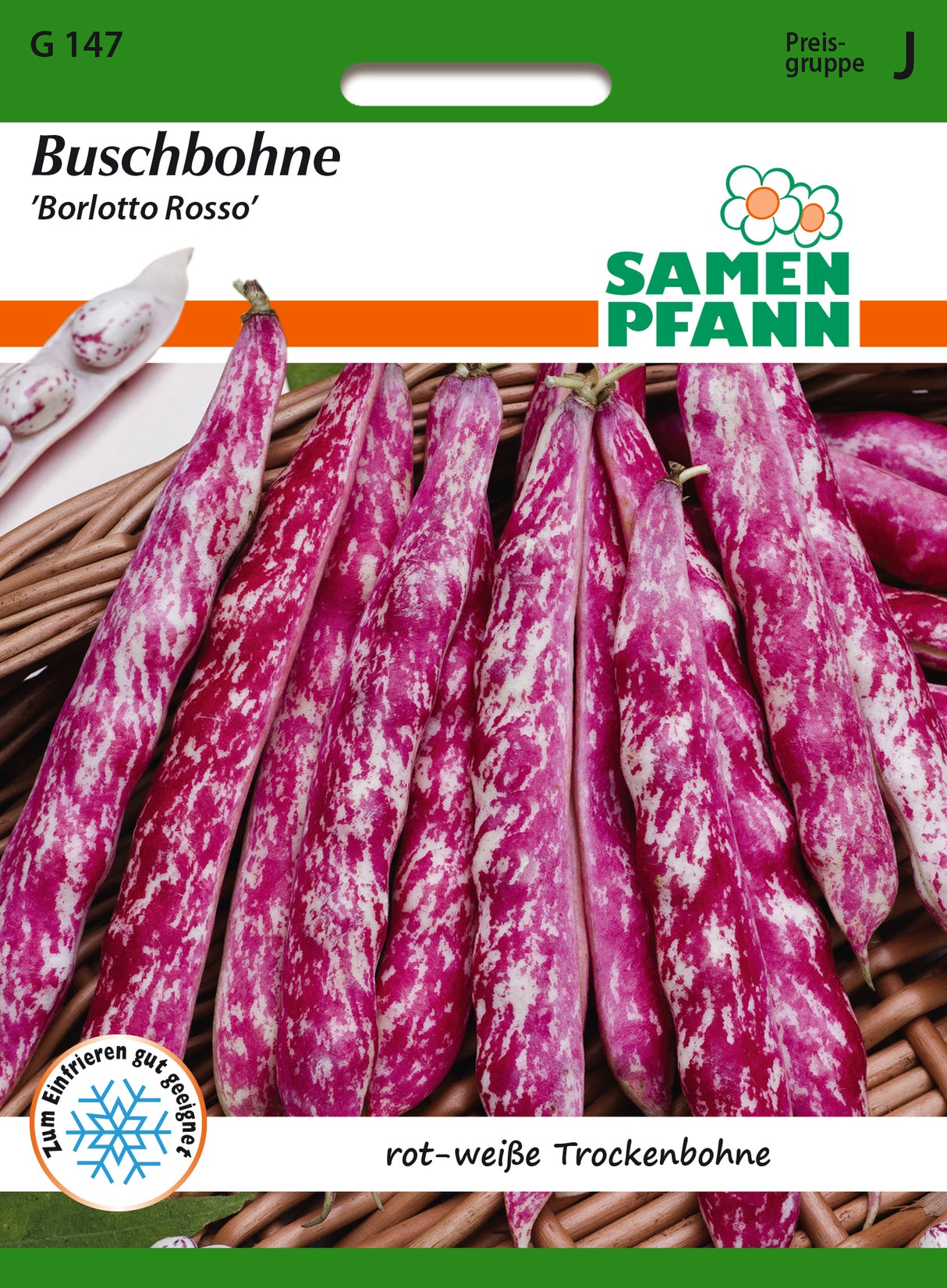 Samen Pfann Buschbohne Borlotto Rosso