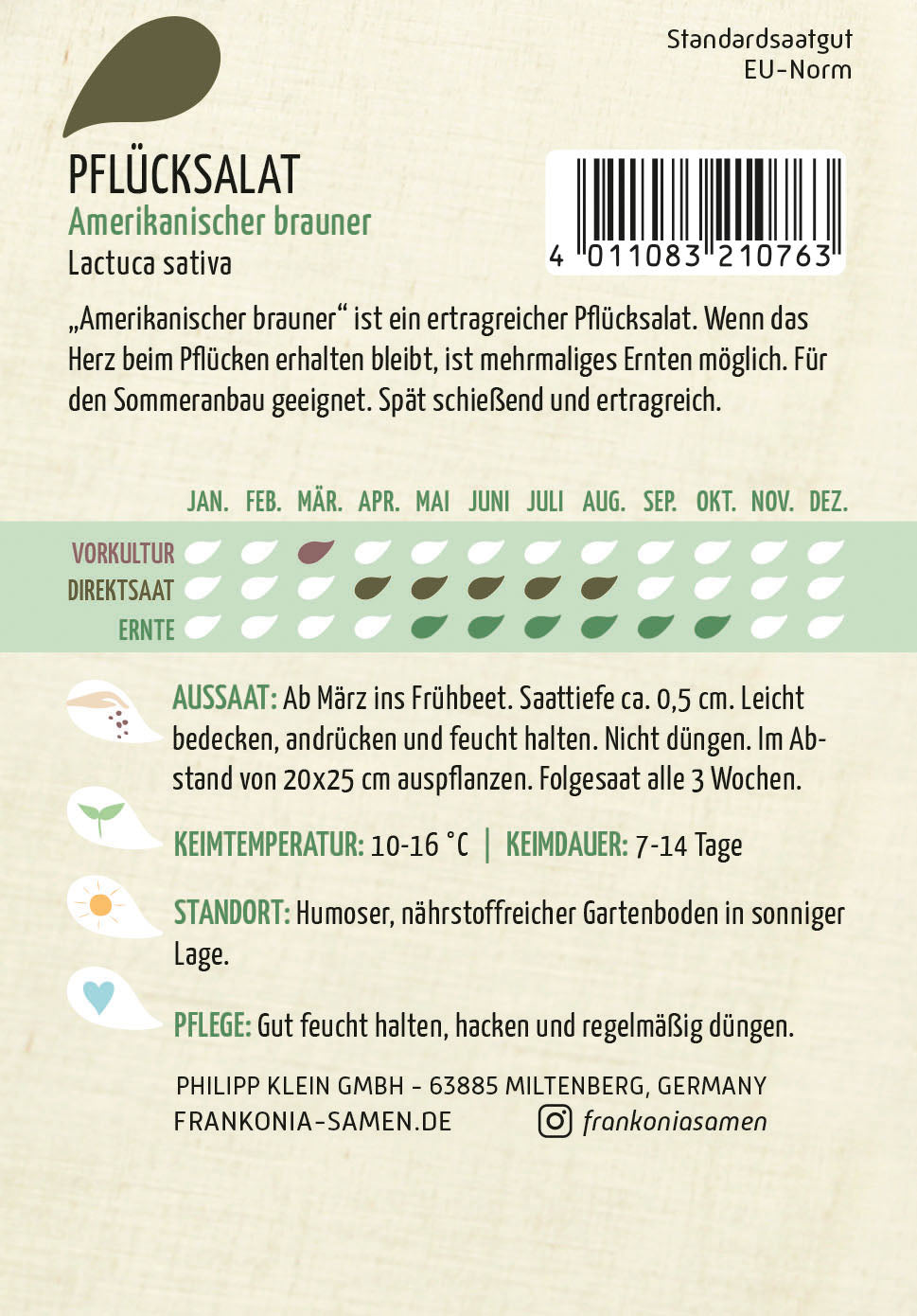 Frankonia Samen Pflück- & Schnittsalat Amerikanischer brauner