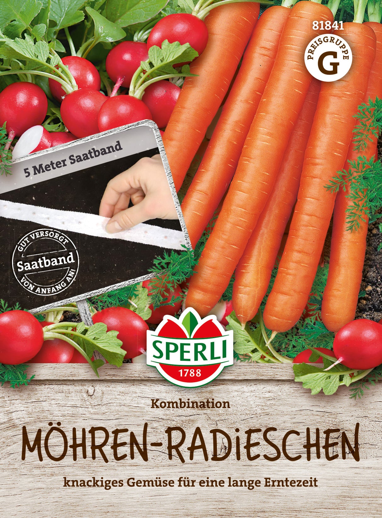 SPERLI Möhre-Radieschen Kombination Lange rote stumpfe ohne Herz 2, Sora Saatband