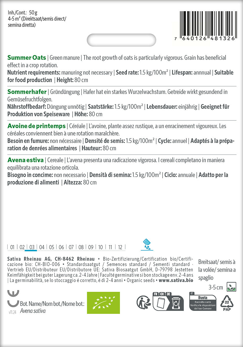 Sativa BIO Gründüngung Sommerhafer