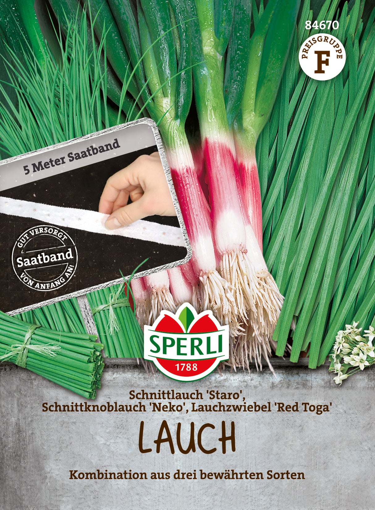 SPERLI Kräutersamen-Mischungen Schnittlauch 'Staro', Schnittknoblauch 'Neko', Lauchzwiebel 'Red Toga' Saatband