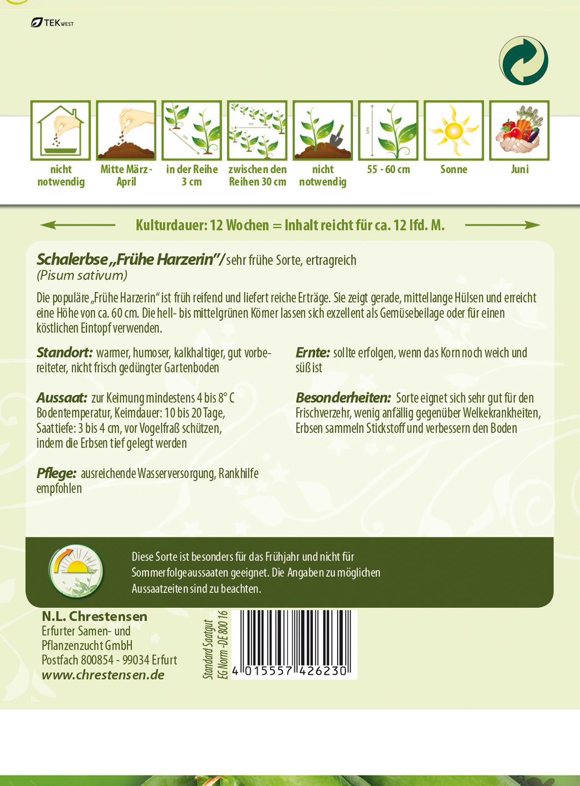 N.L. Chrestensen Schalerbse Frühe Harzerin