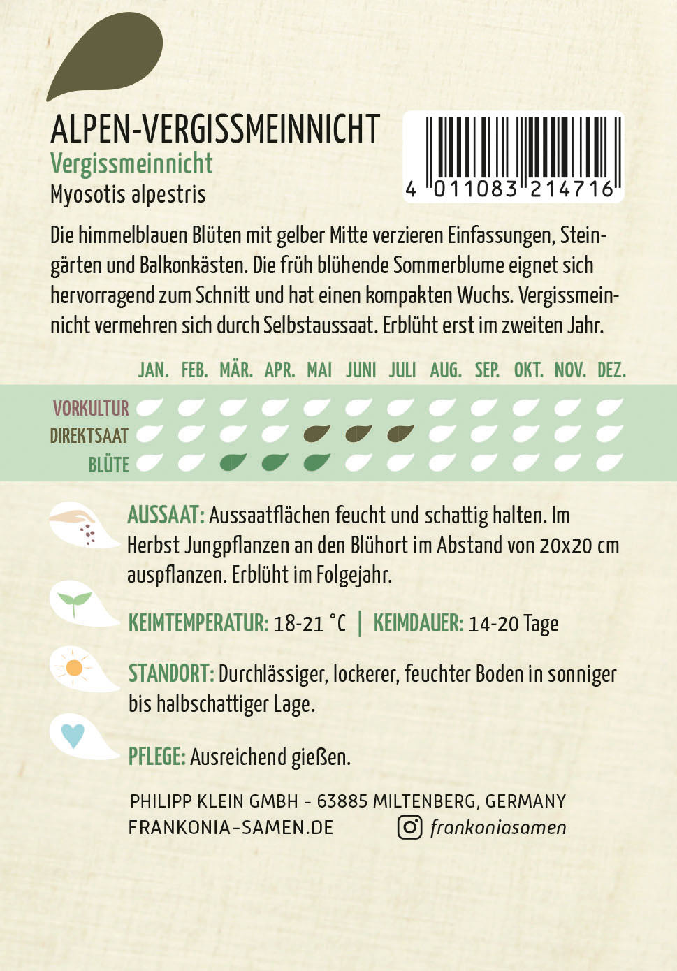 Frankonia Samen Vergissmeinnicht Alpen